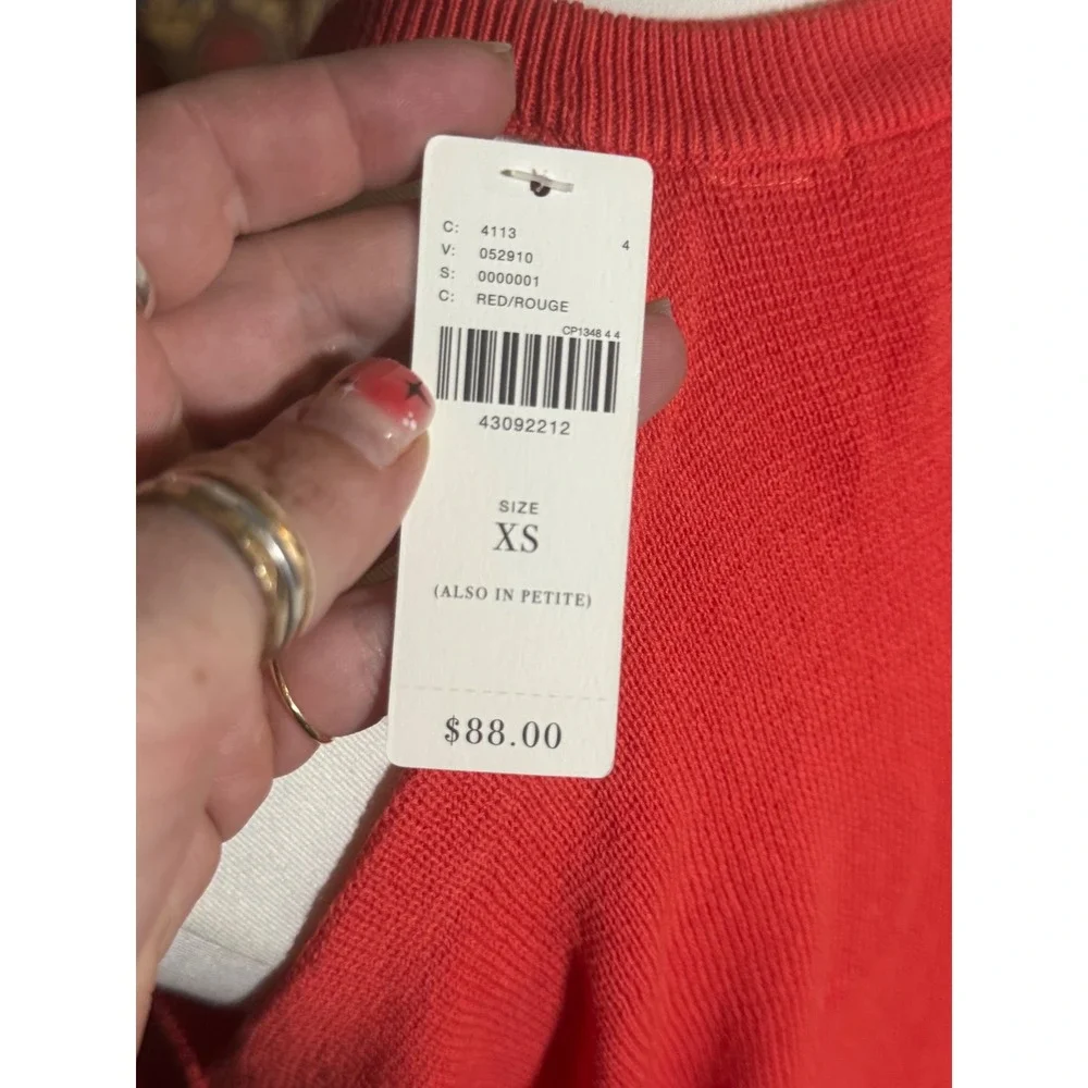 Anthropologie Red Open Shoulder Knit Top XS Bell Sleeve New‎ with Tags